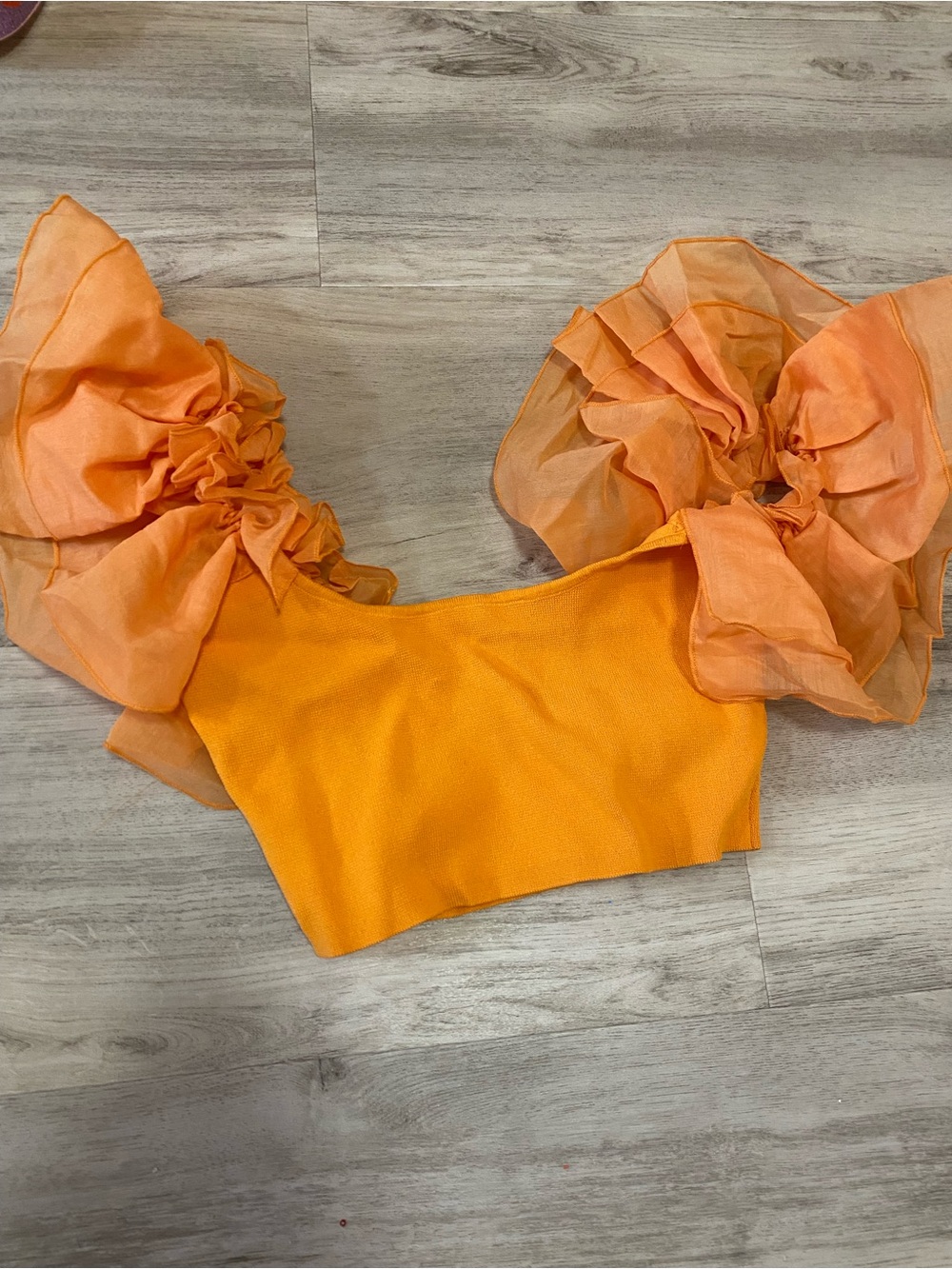 Zara Orange Puff-Sleeve Cropped Top - NWT - Picture 3 of 9